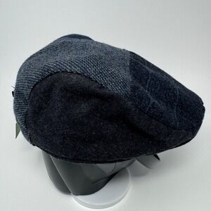Lake of the Isles Mens Navy Patchwork Flat Cap Wool Blend Ivy Hat 755BT L/XL NWT